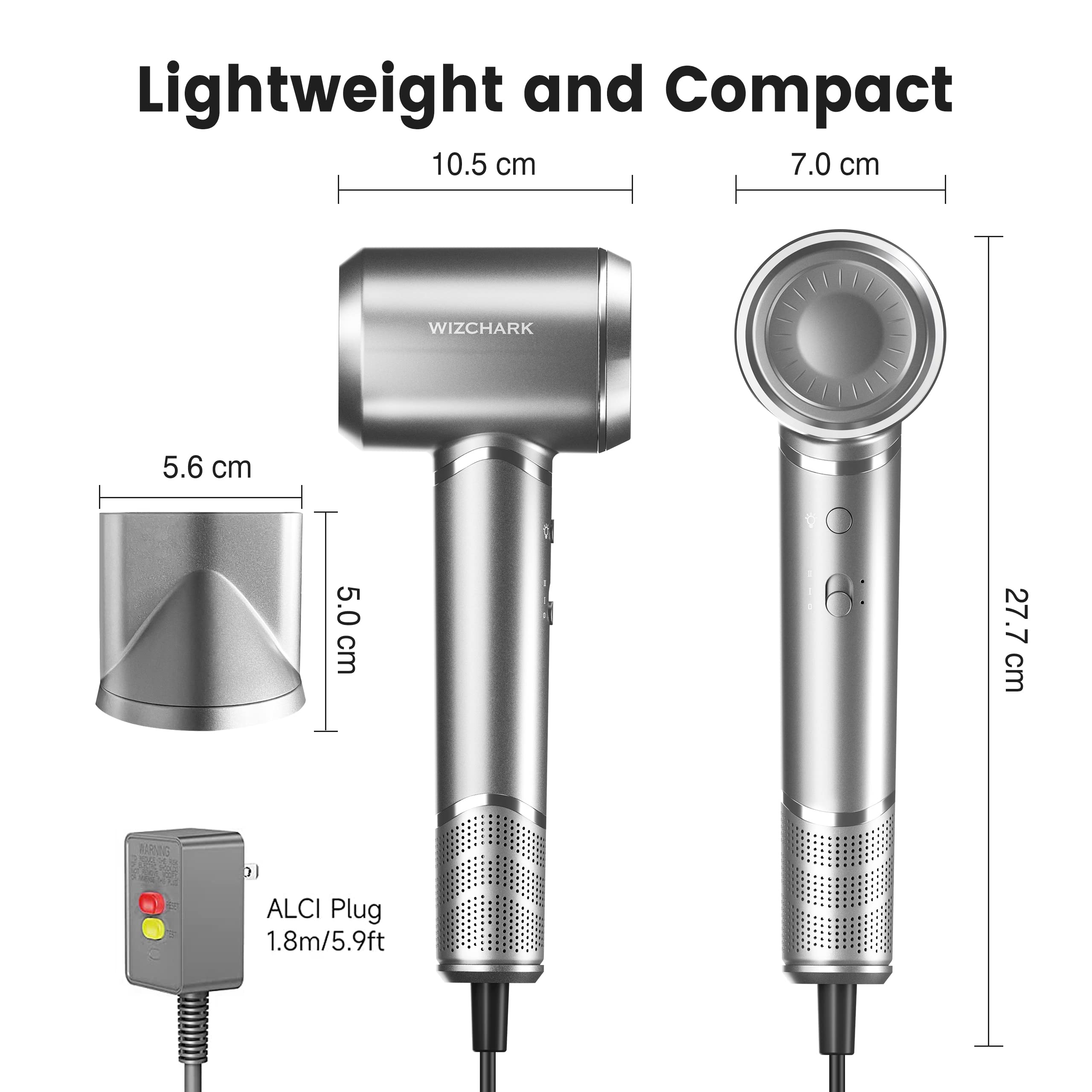 빠른 건조를 위한 110,000 RPM 브러시리스 모터가 장착된 3색 조명 이온 블로우 드라이어